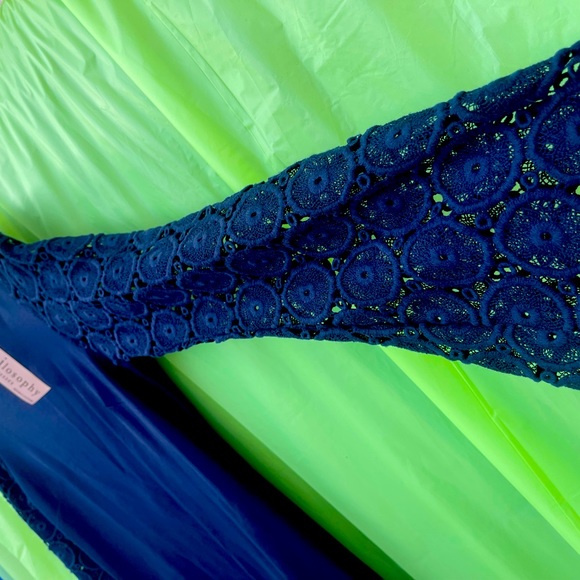 Philosophy NWT Dress navy blue with crochet sleeves size S - Picture 6 of 13